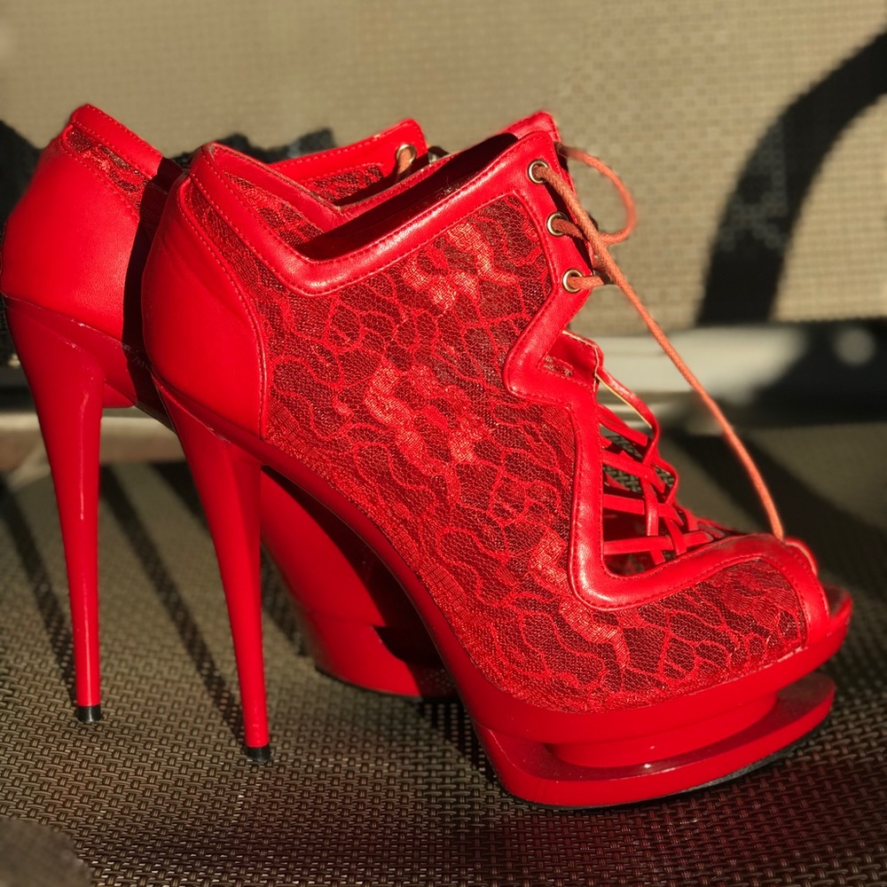 Red lace heels